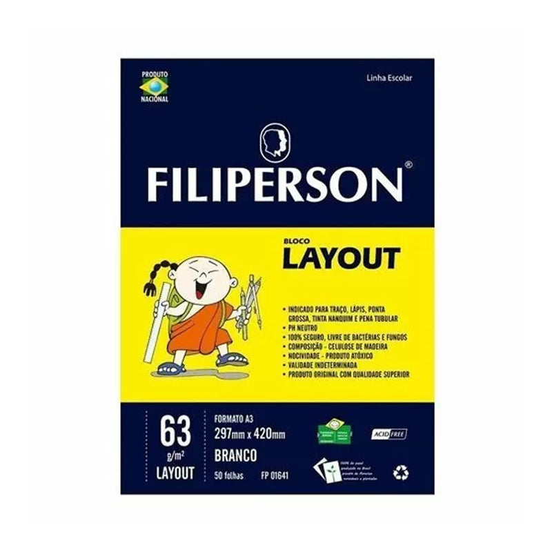 Bloco layout a3 63g com 50 folhas branco - Filiperson