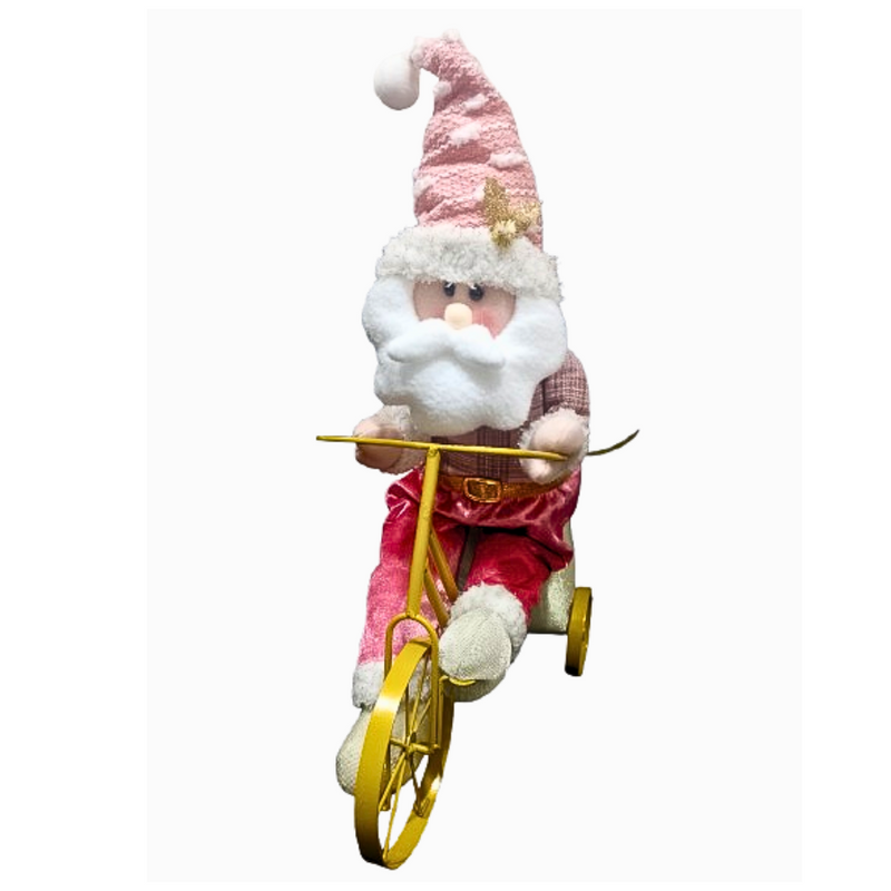 Enfeite Papai Noel Rosa Bicicleta - 54X35 Cm