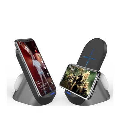 Suporte e Carregador Sem Fio 2 em 1 Vertical Para Celular e Fone 15W