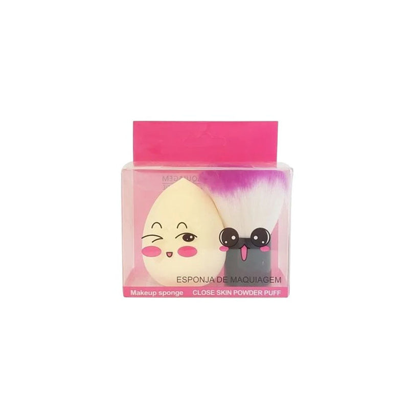 Kit Esponja Gota Mais Pincel Kabuki