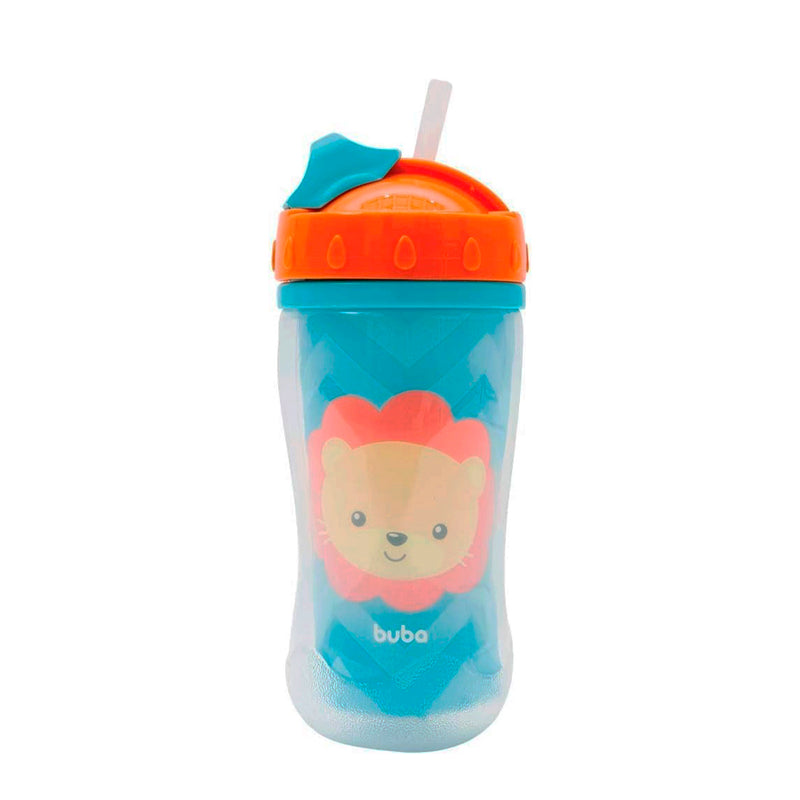 Copo Parede Dupla 320ml Com Canudo Animal Fun - Leão