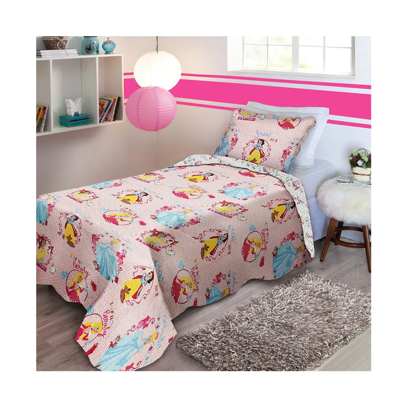 Colcha Ultrasonic Solteiro Infantil Princesas Jolitex - 1 Colcha + 1 Porta Travesseiro.