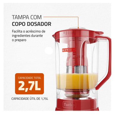 Liquidificador Mondial Turbo L-900 2,7 Litros 900W 127V 60Hz Vermelho