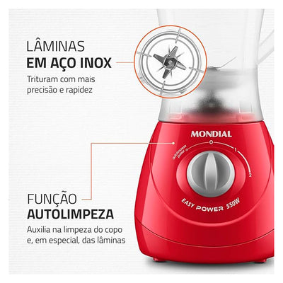 Liquidificador Mondial Easy Power 550W 2 Velocidades + Pulsar - Vermelho
