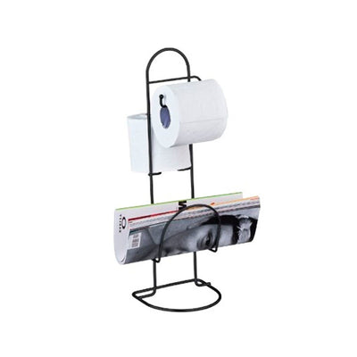Porta Papel Higienico de Chão com Revisteiro Suporte para 2 Rolos Preto