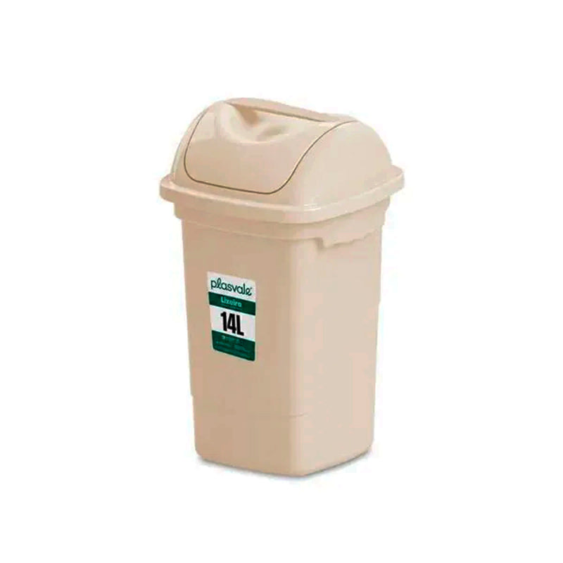 Lixeira Basculante de Plástico Plasvale Bege - 14L