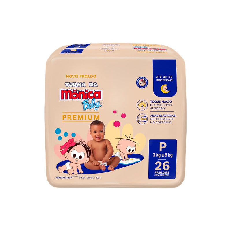 Fraldas Turma da Mônica Baby Premium Jumbo P - 26 Unidades
