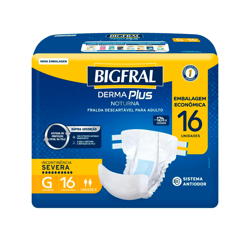 Fralda Bigfral Derma Plus Noturna Economica G 16 Unidades