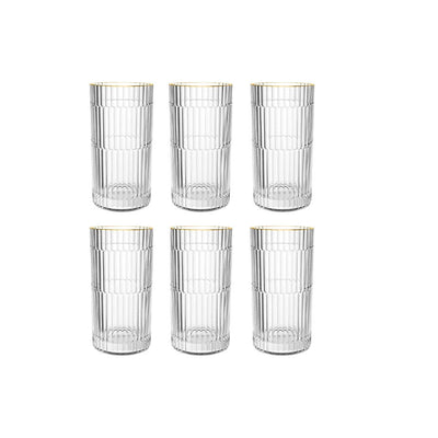 Jogo de 6 Copos Altos em Vidro com Borda Dourada 370ml - Hermitage Full Fit