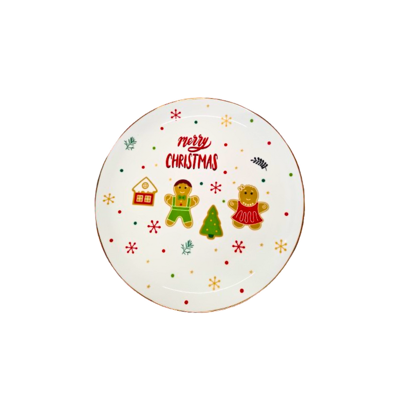 Prato Natalino Cerâmica Com Borda Dourada Merry Christmas