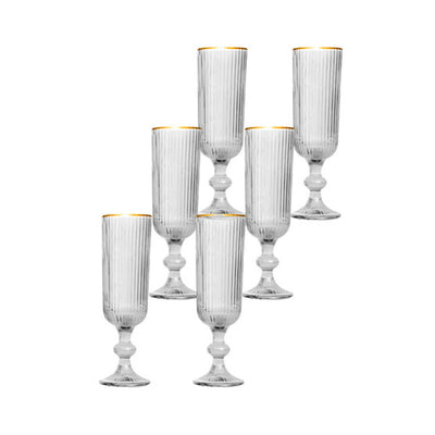 Jogo de taças de vidro para champagne 160 ml 06 peças Com borda Dourada