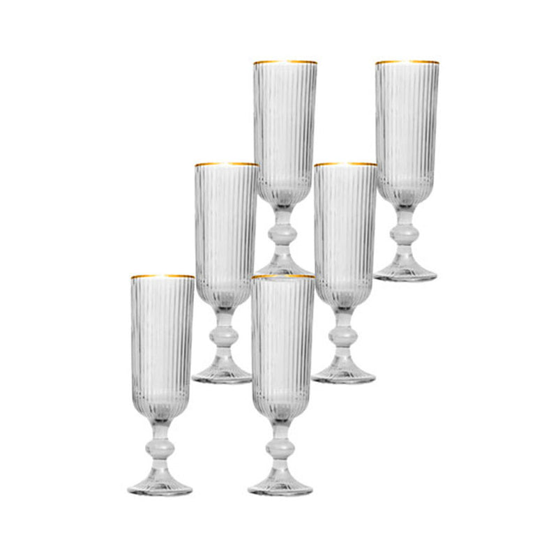 Jogo de taças de vidro para champagne 160 ml 06 peças Com borda Dourada