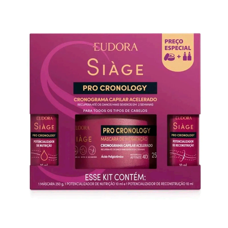 Kit Siàge Pro Cronology Potencializador Nutrição 10ml + Potencializador de Reconstrução 10ml + Máscara De Hidratação 250g