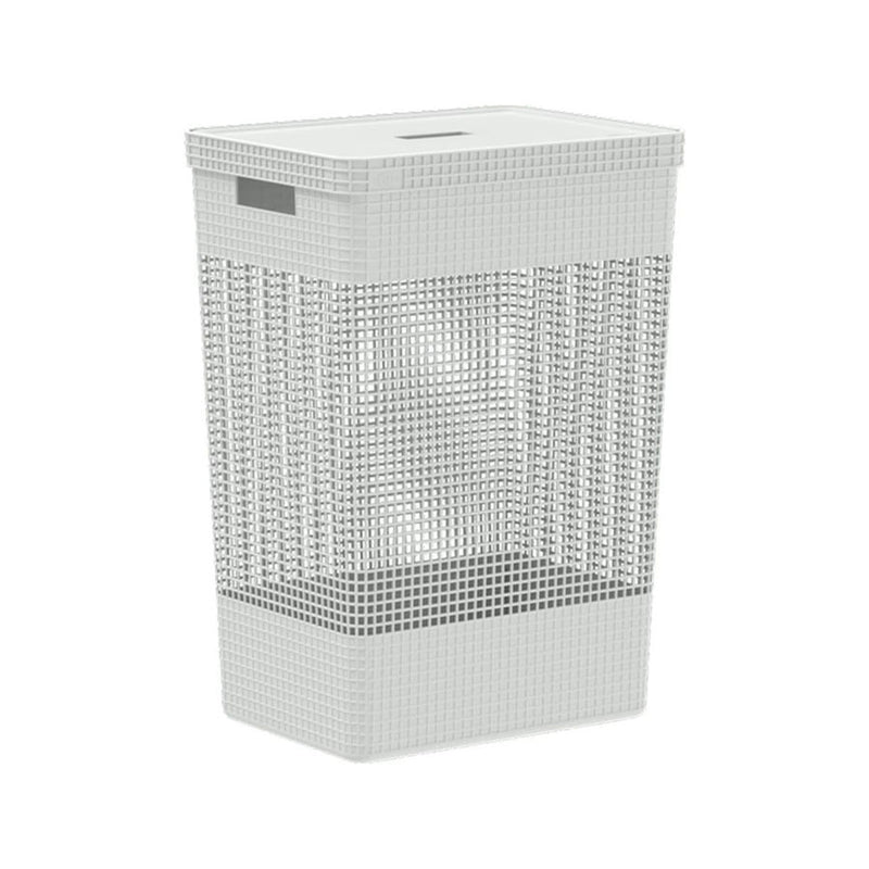 Cesto de Roupas Grid Com Tampa 49L Branco Oceano