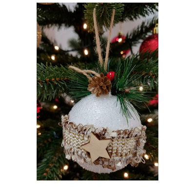 Bolas Decorativas de Natal com Estrela e Pinhas - 7cm (Kit com 3 Unidades)