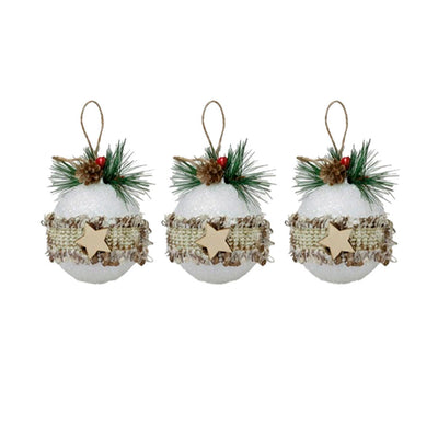 Bolas Decorativas de Natal com Estrela e Pinhas - 7cm (Kit com 3 Unidades)