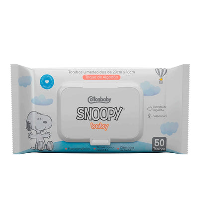 Toalhas Umedecidas Cotton Baby Snoopy Toque De Algodão - Embalagem com 50 Unidades