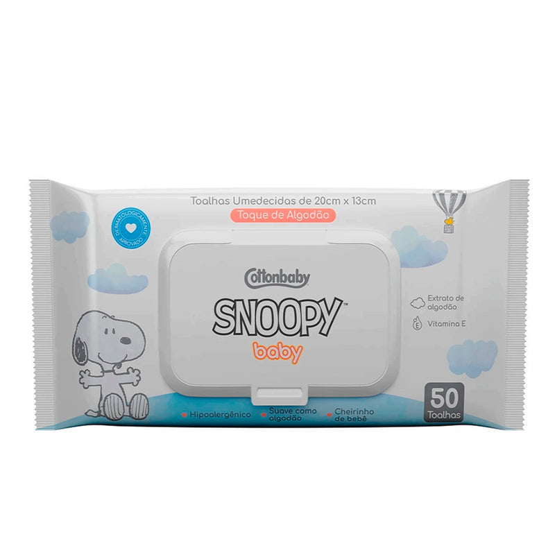 Toalhas Umedecidas Cotton Baby Snoopy Toque De Algodão - Embalagem com 50 Unidades
