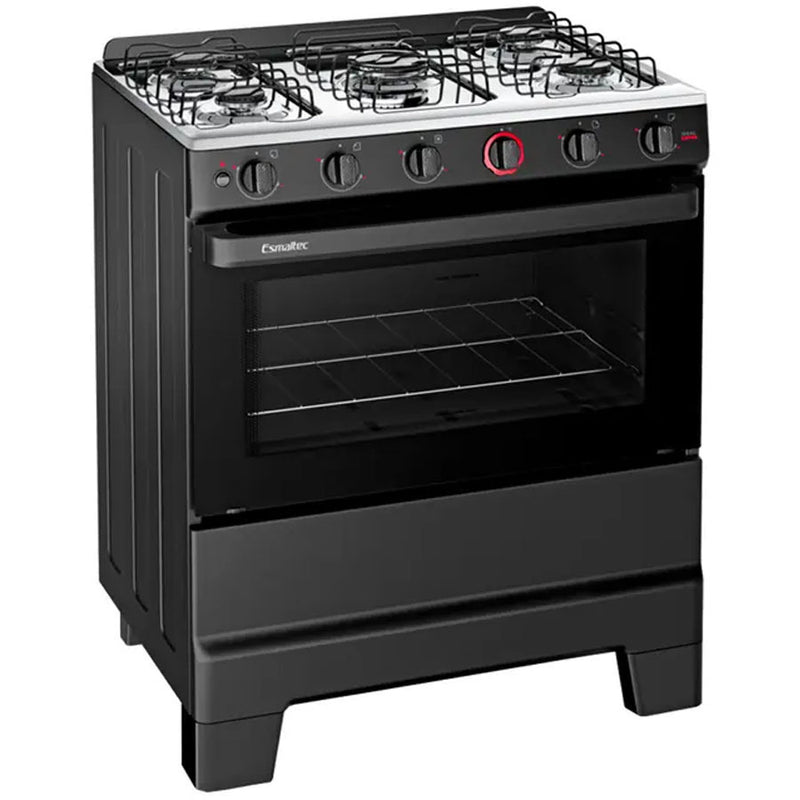 Fogão Esmaltec Ideal Super 5 Bocas Automático com Mesa de Inox - Preto