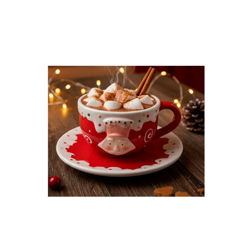 Xícara com Pires Natalina Soldadinho Doce Vermelho - 360ml