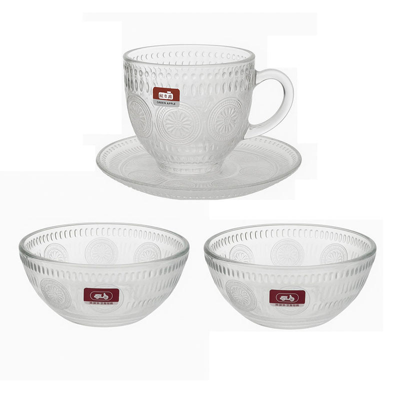Conjunto De Xícara Com Pires + 2 Bowls Deli Glass