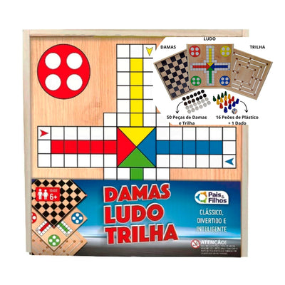 Damas, Ludo E Trilha Caixa Madeira - Pais & Filhos