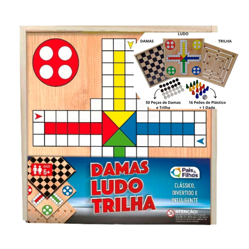 Damas, Ludo E Trilha Caixa Madeira - Pais & Filhos