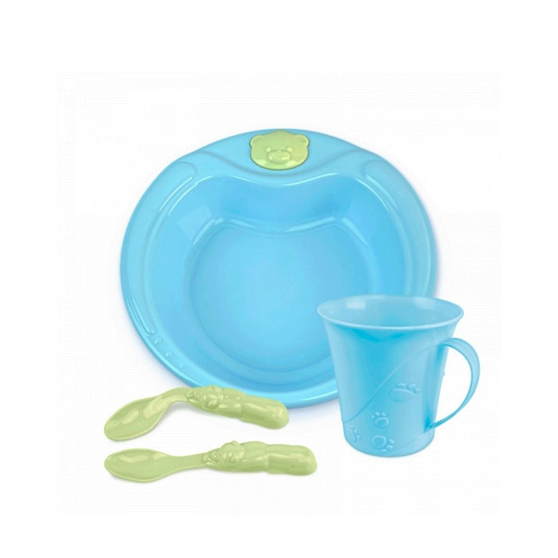 Kit Alimentação Pratinho Urso, Caneca e Colheres - Azul