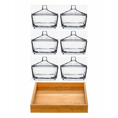 Jogo de Porta Mantimentos 6 Peças + Bandeja Deli Glass