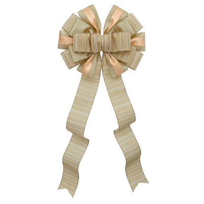 Laço Decorativo Natalino Dourado com Listras - 33x135 cm