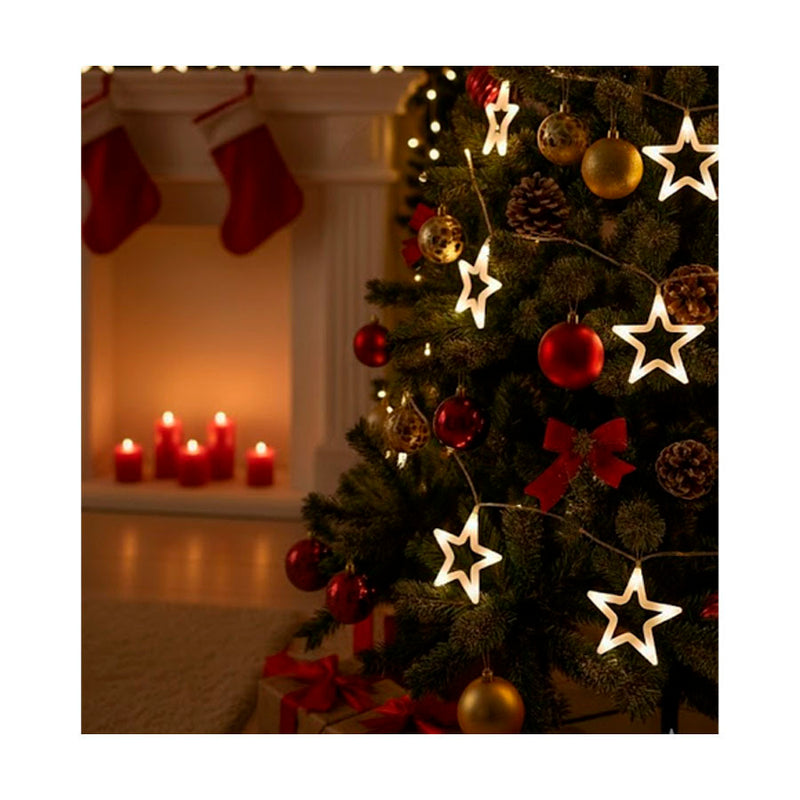 Luminária Decorativa LED Estrela 5m com 10 Estrelas - Luz Contínua Amarela