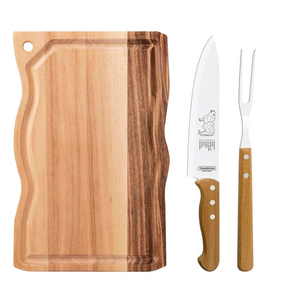 Tramontina Kit para Churrasco com Lâminas em Aço Inox e Cabos em Madeira Natural 3 Peças