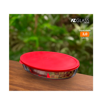 TRAVESSA DE VIDRO OVAL COM TAMPA PLÁSTICA 3L - AZ GLASS