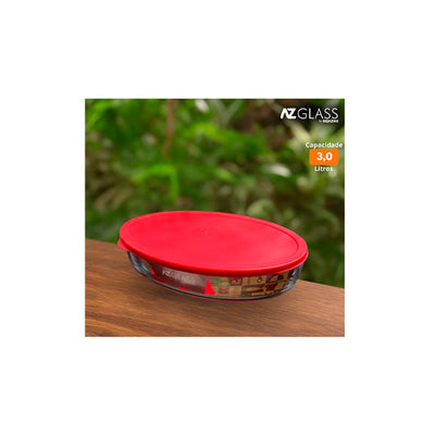 TRAVESSA DE VIDRO OVAL COM TAMPA PLÁSTICA 3L - AZ GLASS