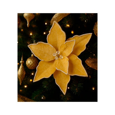Flor Natalina Decorativa em Veludo com Pérolas - 28 cm