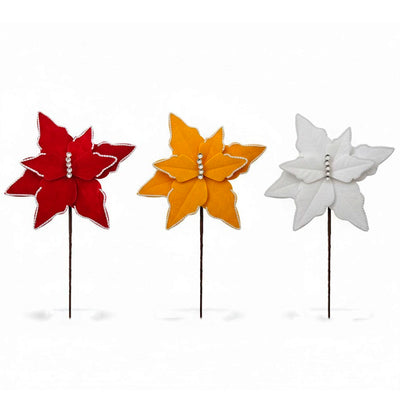 Flor Natalina Decorativa em Veludo com Pérolas - 28 cm