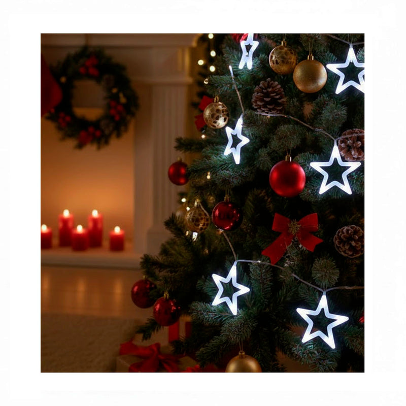 Luminária Decorativa LED Estrela 5m com 10 Estrelas - Luz Contínua Branca