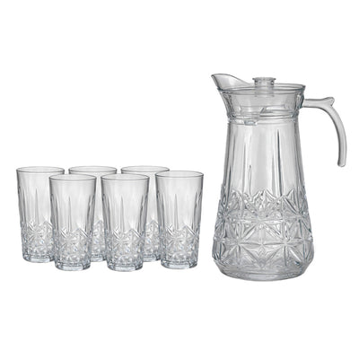 Conjunto De Jarra 1.7l Com 6 Copos De Vidro 278 Ml - 7 Peças Deli Glass