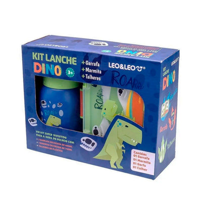 Kit Marmita Garrafinha Infantil Porta Lanche Dino Dinossauro - Leo&Leo