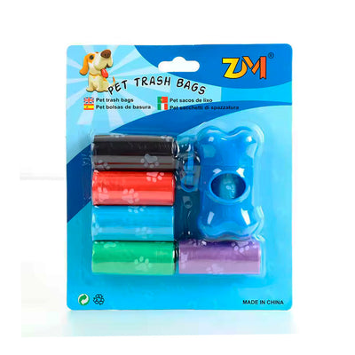 Kit Higiênico Pet Com6 Rolos de Saquinhos + Suporte em Formato de Osso (Cores Diversas )