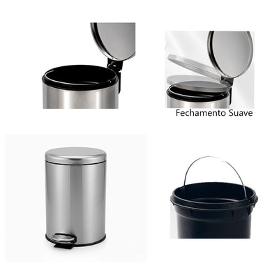 Lixeira Inox Luxo 12L com Fechamento Suave