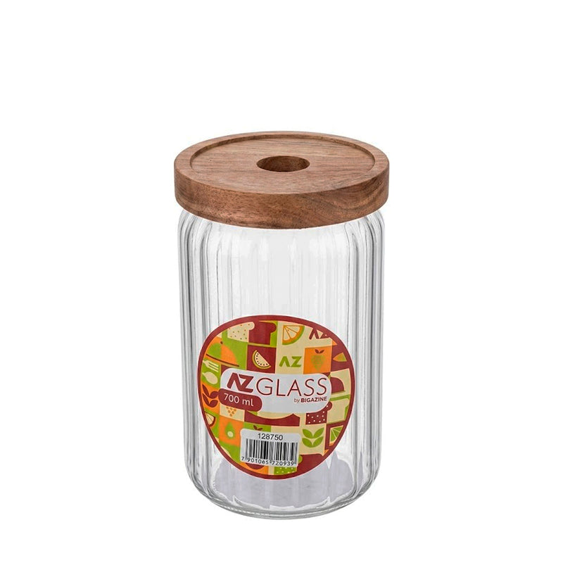 Pote Hermético de Vidro Canelado com Tampa de Madeira AZ Glass - 700ml
