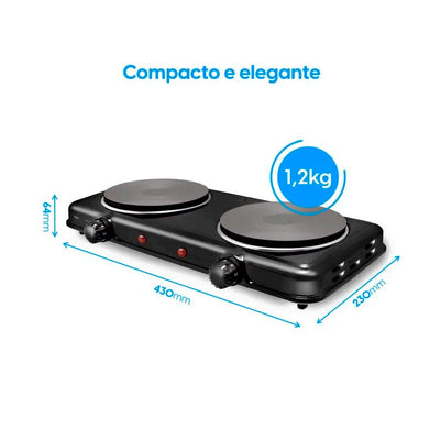 Fogão Elétrico Cooktop Portátil 2 Bocas - 2.000W