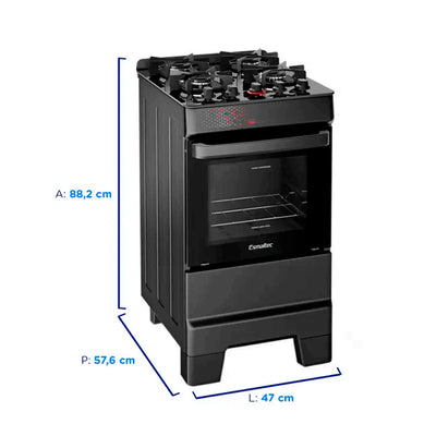 Fogão Esmaltec Ideal Top 4 Bocas Automático Mesa de Vidro - Preto - Bivolt