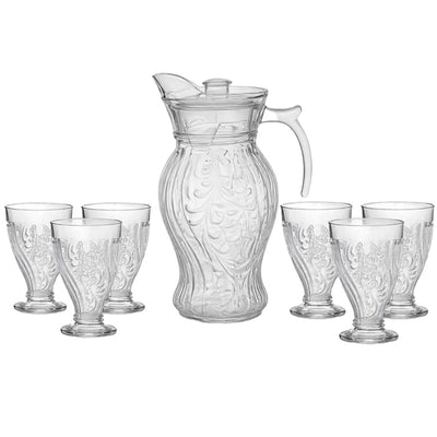 CONJUNTO DE JARRA ARABESCO 1.81L COM 6 COPOS DE VIDRO 220 ML - 7 PEÇAS DELI GLASS