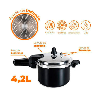 Brinox - Panela de Pressão Ceramic Life Super com Fundo de Indução 4,2L - Preto