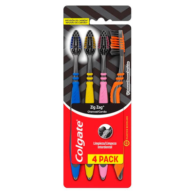 Escova Dental Colgate ZigZag Carvão 4 unid (Cores variadas)