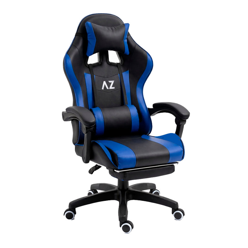 Cadeira Gamer AZ Reclinável com Vibração, Apoio Lombar e Encosto Ergonômico - Preto/Azul