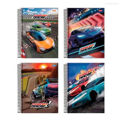 Caderno Espiral Universitário Capa Dura 15 Materia 240 Folhas Fast Race Jandaia - Capas Sortidas