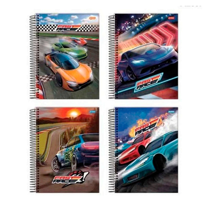 Caderno Espiral Universitário Capa Dura 15 Materia 240 Folhas Fast Race Jandaia - Capas Sortidas